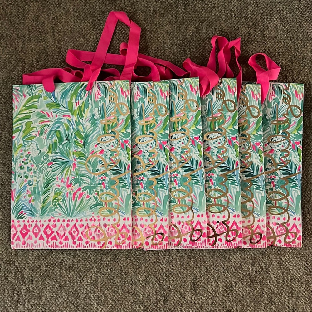 Lilly Pulitzer medium size heavy cardboard shopping bags with cloth handles (6)